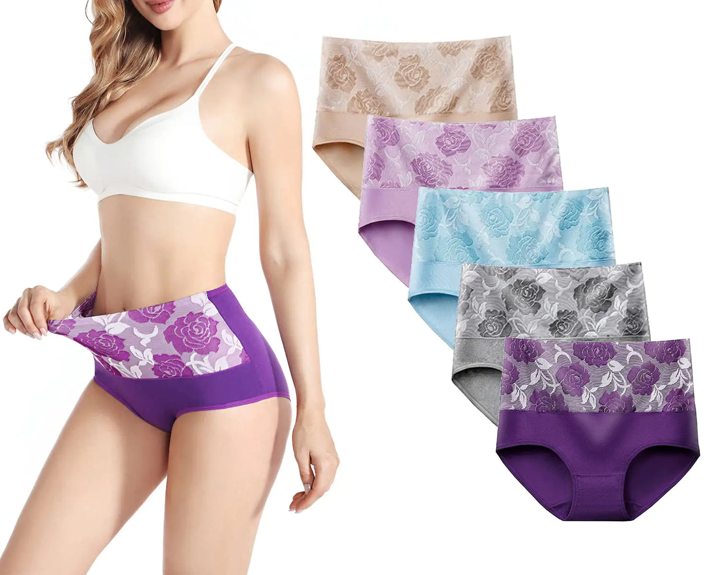 High Waist Tummy Control Panties for Women Cotton Underwear No Muffin Top Shapewear Brief Panties