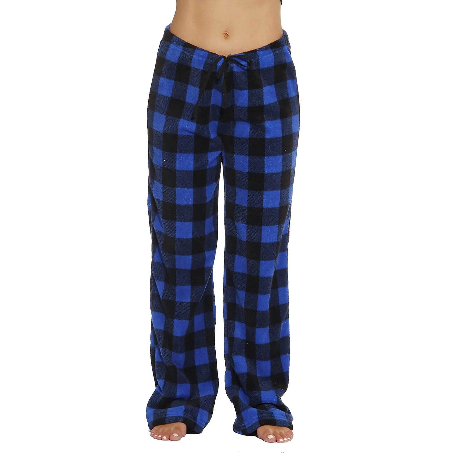 Pajama Pants for Women Flannel Pj Womens Plaid Buffalo Bottoms Fuzzy Fleece Plush Cotton Ladies Sleep Pjs Soft Christmas Poplin Teen Cute Drawstring Pajamas with Pockets Fall Winter(BlueMedium)