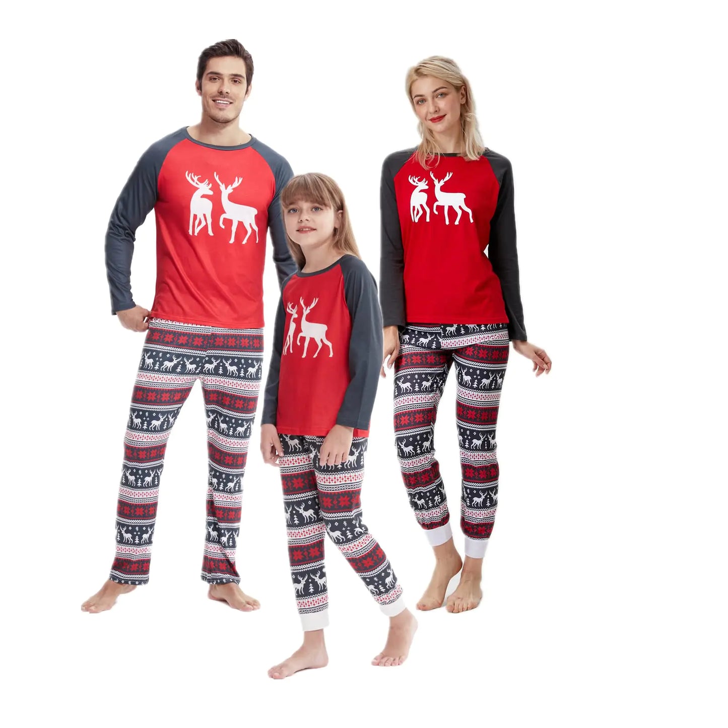 Family Matching Christmas Pajamas for Adult Letter Print Fawn Sleepwear Cotton Holiday Pjs Men Women 2 Pieces Set (Large Women)
