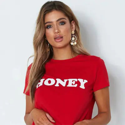 Women's Short Sleeve T-Shirt with Letter Print Design