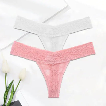 Chic Solid Color Lace Thongs