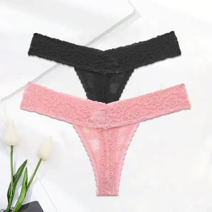 Chic Solid Color Lace Thongs