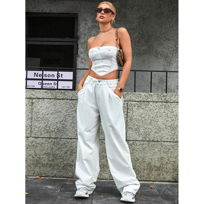 Chic High-Waist Loose Denim Pants