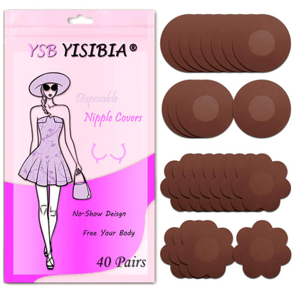 YISIBIA 40ct Women's Disposable Adhesive Nipple Pasties (Brown)