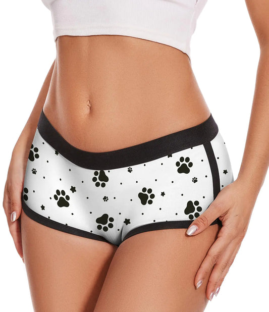 Aueyan White Underwear Boy Shorts Underwear for Women Cute Pet Paw Print Stuff Gifts Womens Boxers Funny Novelty Sleep PJ Shorts Mid Rise Woman BoyshortsM