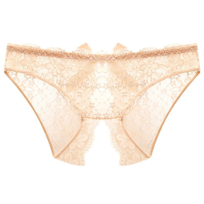 Crotchless Stretch Women'S Panties Beige Summer Open Crotch Panties Sheer Lace Adults Underpants,M-L
