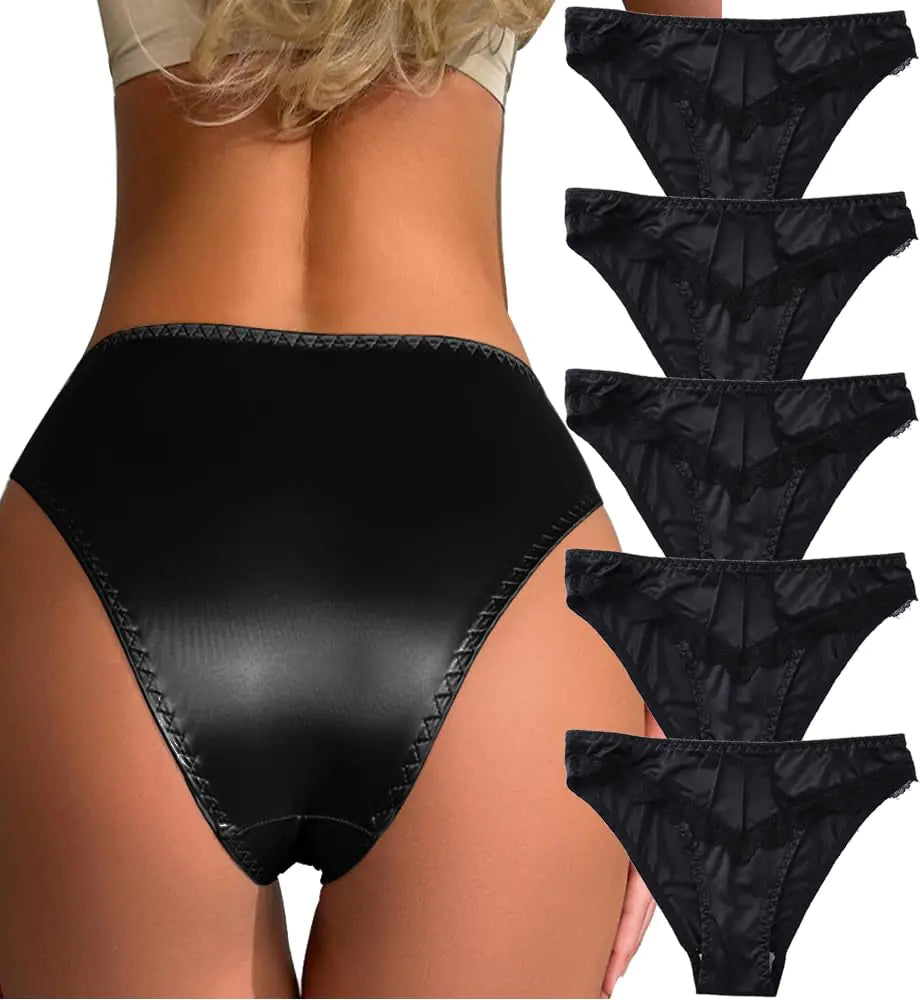 BeulviK Black Lace Cheeky Panties Sexy Womens Lace Underwear Seamless Satin Panties Ladies No Show Breathable Hipster Panty Invisibles Briefs Bikini Panties Silky Underwear for Women