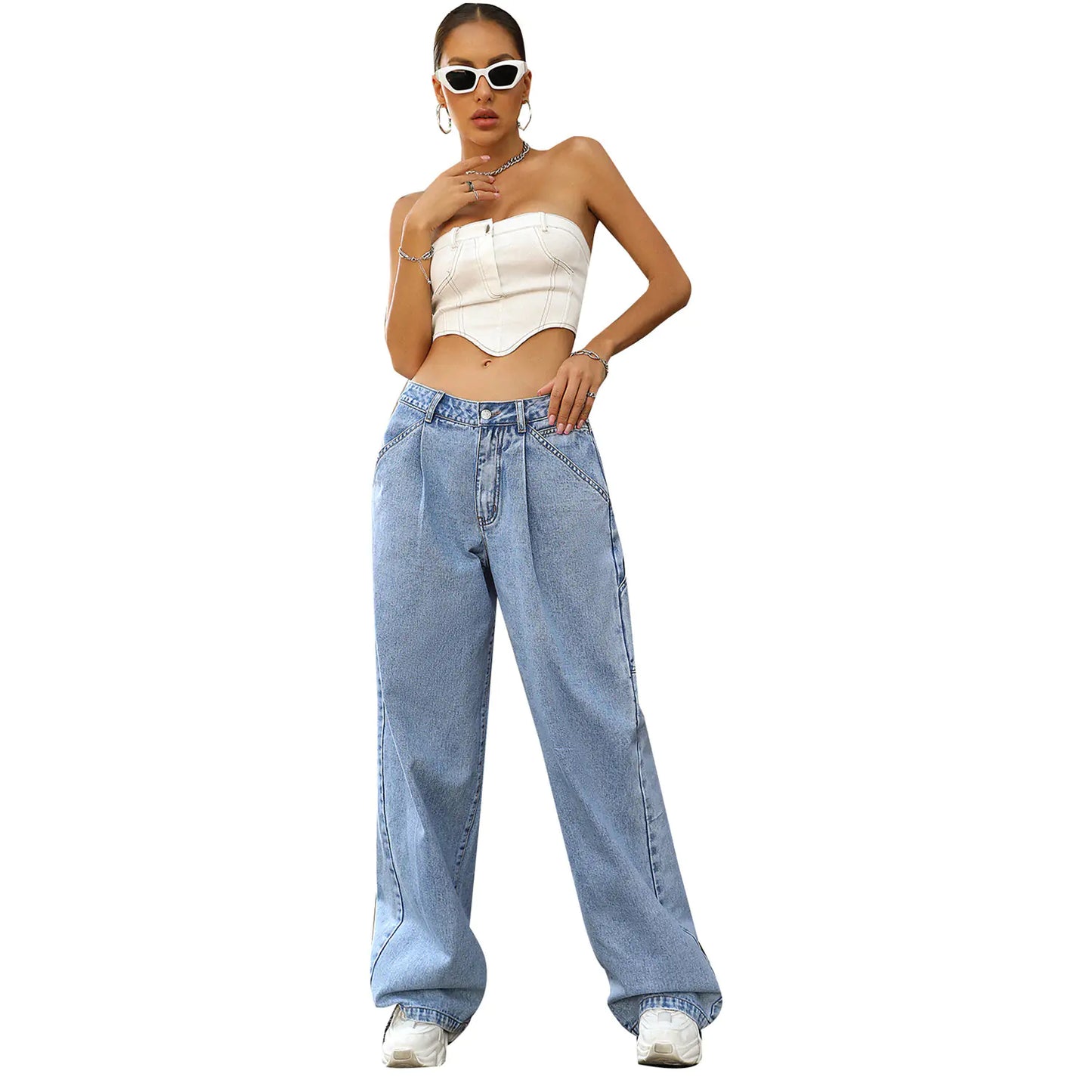 Chic High-Waist Loose Denim Pants