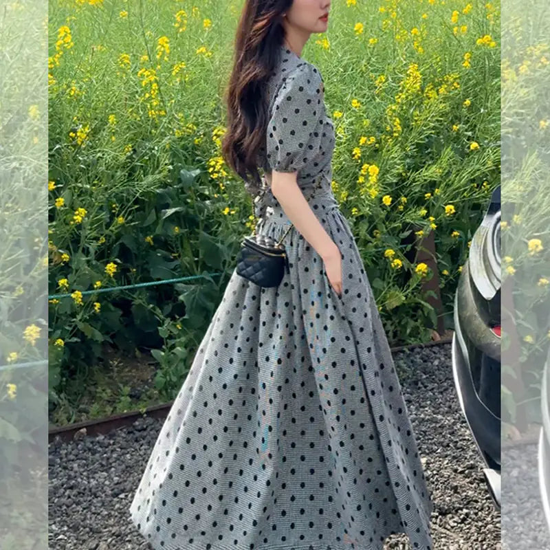 Ladies' Polka Dot Belted V-Neck Blouse