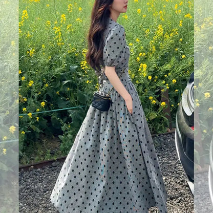 Ladies' Polka Dot Belted V-Neck Blouse