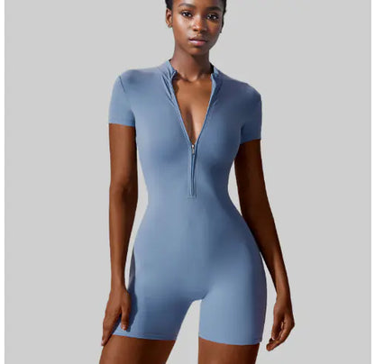 Chic Summer Zip Workout Bodysuit