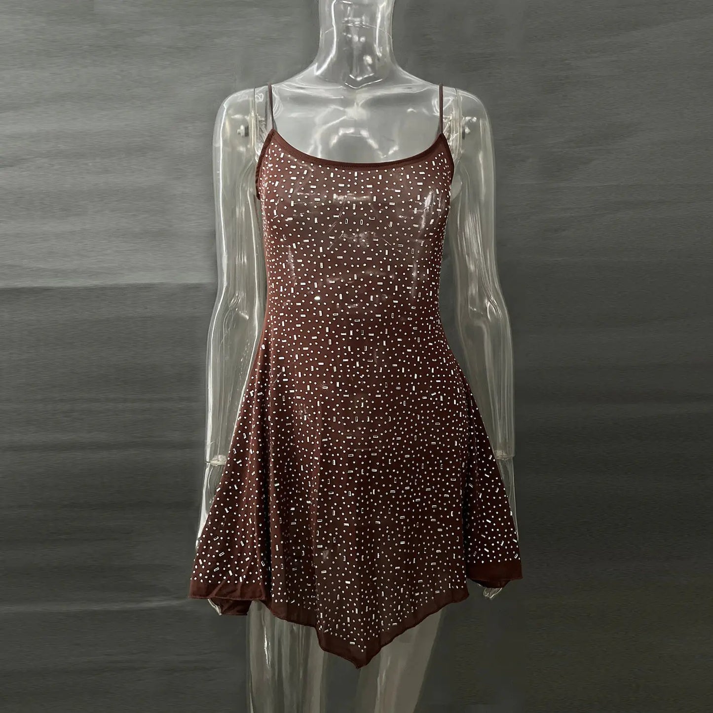 Chic Sheer Sling Dress with Embellishments