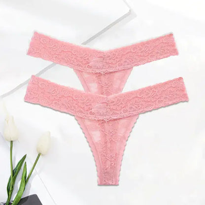 Chic Solid Color Lace Thongs