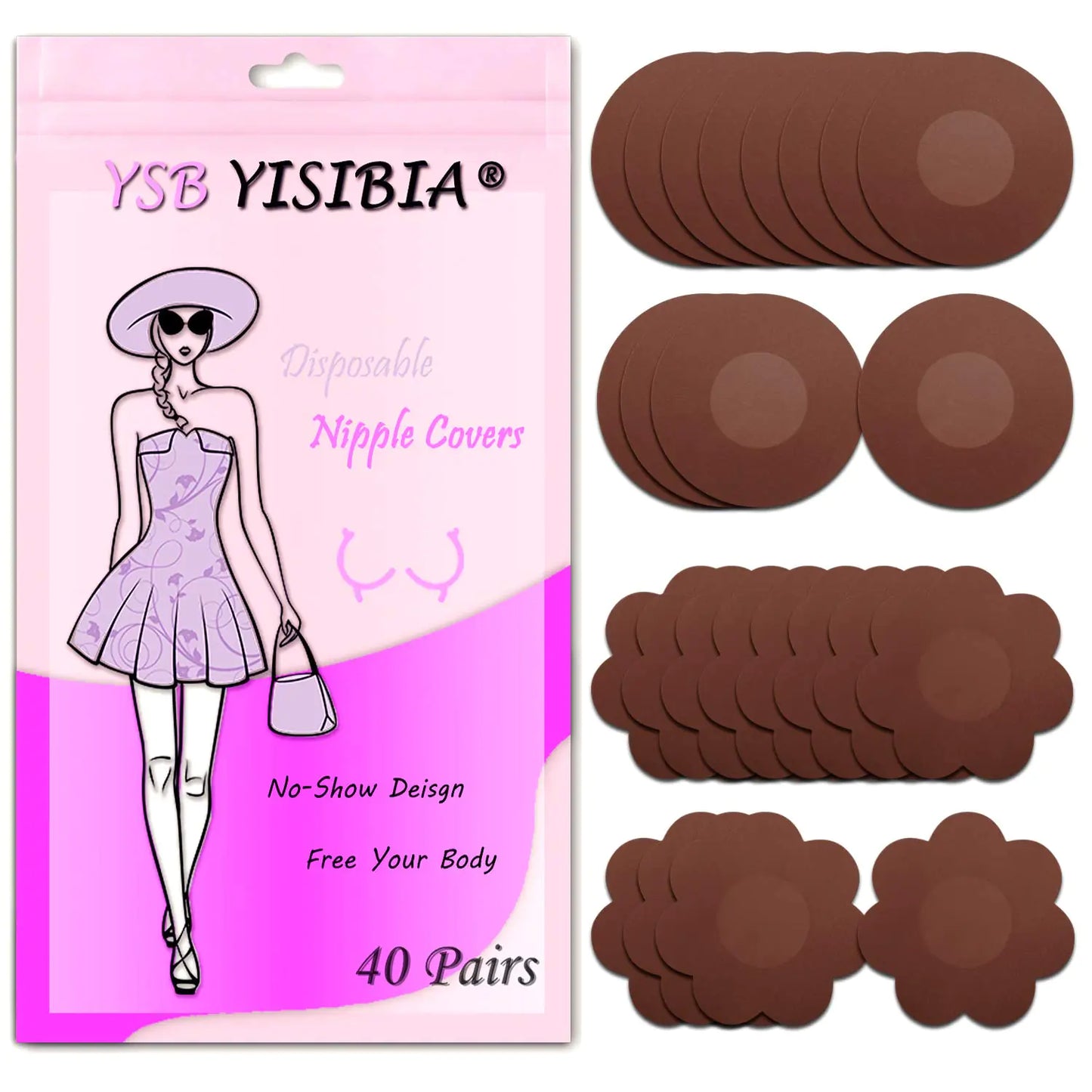 YISIBIA 40ct Women's Disposable Adhesive Nipple Pasties (Brown)