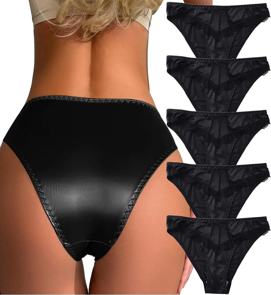 BeulviK Black Lace Cheeky Panties Sexy Womens Lace Underwear Seamless Satin Panties Ladies No Show Breathable Hipster Panty Invisibles Briefs Bikini Panties Silky Underwear for Women