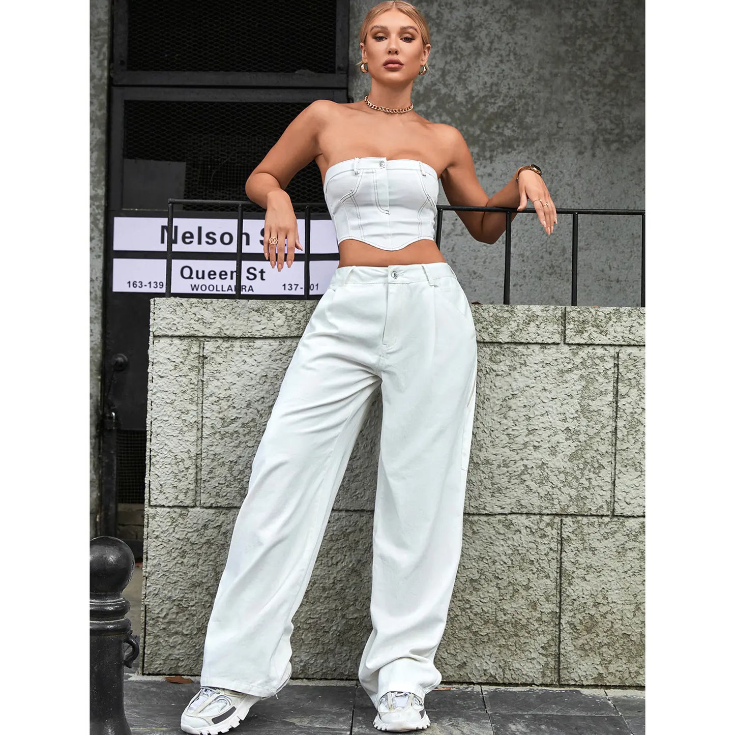 Chic High-Waist Loose Denim Pants