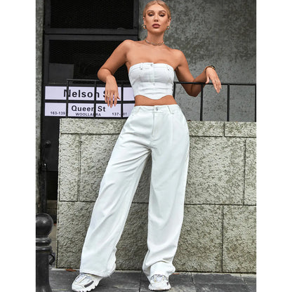 Chic High-Waist Loose Denim Pants