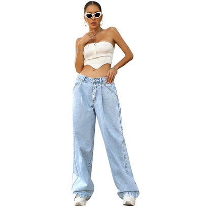 Chic High-Waist Loose Denim Pants