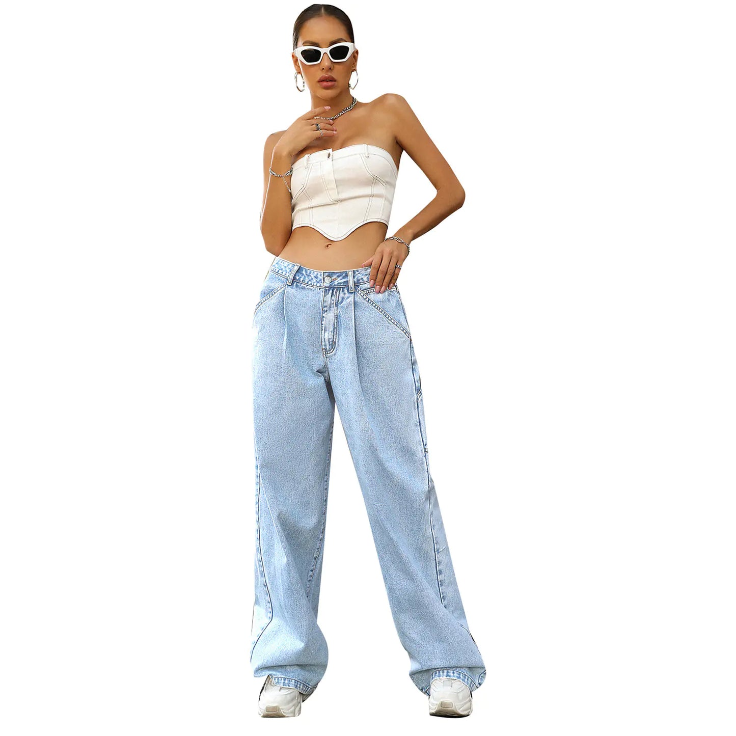Chic High-Waist Loose Denim Pants