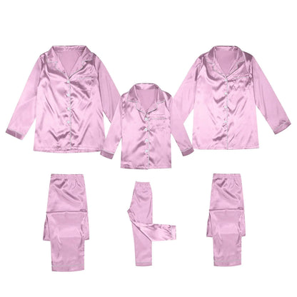 2025 Family Satin Christmas Pajamas Sets Solid Silk Xmas Pjs Matching Sets Soft Sleepwear for Mens Womens Adults Kids Kid Pink