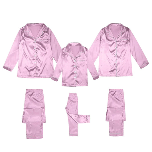 2025 Family Satin Christmas Pajamas Sets Solid Silk Xmas Pjs Matching Sets Soft Sleepwear for Mens Womens Adults Kids Kid Pink