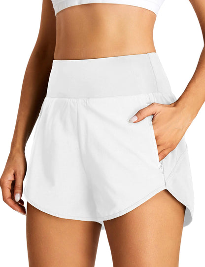BMJL Womens Athletic Shorts High Waisted Running Shorts Lightweight Dolphin Shorts Gym Workout Shorts with Liner(MWhite)