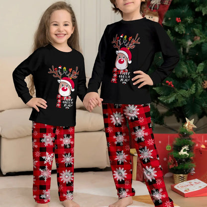 Christmas Family Pajamas with Cartoon Reindeer Print