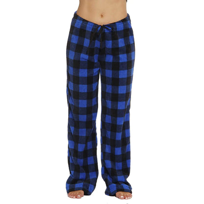 Pajama Pants for Women Flannel Pj Womens Plaid Buffalo Bottoms Fuzzy Fleece Plush Cotton Ladies Sleep Pjs Soft Christmas Poplin Teen Cute Drawstring Pajamas with Pockets Fall Winter(BlueMedium)