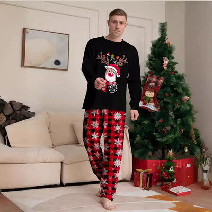 Christmas Family Pajamas with Cartoon Reindeer Print
