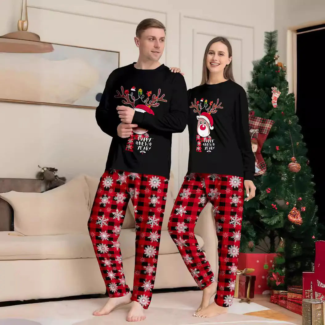 Christmas Family Pajamas with Cartoon Reindeer Print