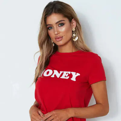 Women's Short Sleeve T-Shirt with Letter Print Design