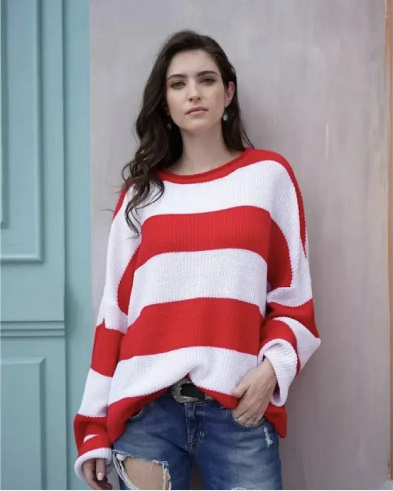 Ladies' Colorblock Stripe Sweater